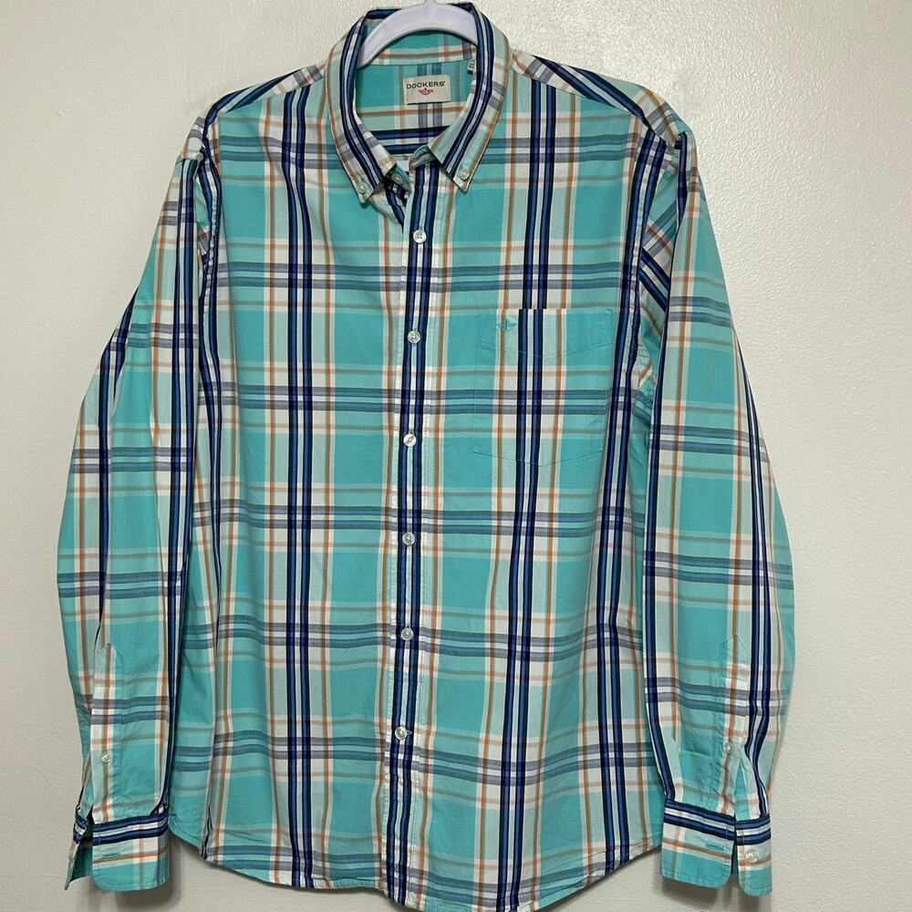 Dockers Men's Large 100% Cotton Plaid Button Down Shirt